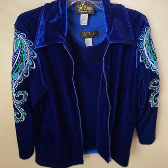 Vintage Bob Mackie Wearable Art Jacket shell set small Blue Velvet Embroidered - Picture 5 of 5
